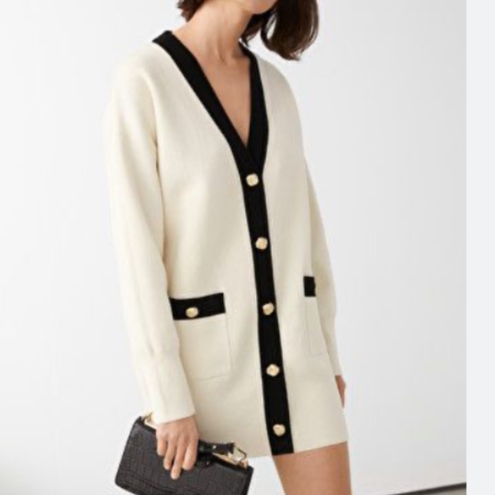 & other stories ivory & black cardigan EUC